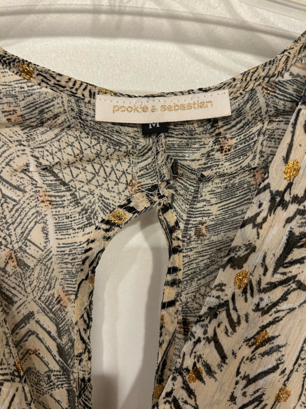 Pookie & Sebastian Women's Beige Printed Maxi Dress with Gold Detail